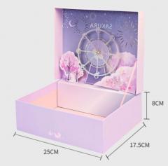 Коробка подарочная с объемной иллюстрацией 25*17,5*8 см, розовая с сакурой