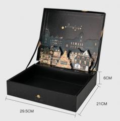 Коробка подарочная с объемной иллюстрацией 29,5*21*6 см, черная, новогодняя ночь