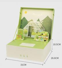 Коробка подарочная с объемной иллюстрацией 31*26*10,5 см, зеленая с домиком