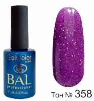 BAL Gel Color №358 Гель-лак каучуковый Темно-фиолетовый с мелкими блестками 11 мл