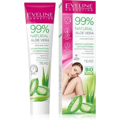 EVELINE 99% Natural Aloe Vera Деликатный крем для депиляции чувствительной кожи ног, рук и бикини 125 мл