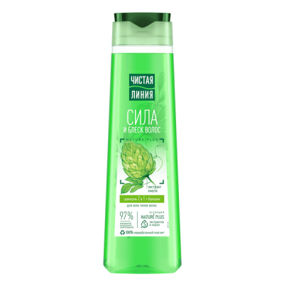 ЧИСТАЯ ЛИНИЯ Фитотерапия Шампунь для всех типов волос 2 в 1 Хмель 400 мл
