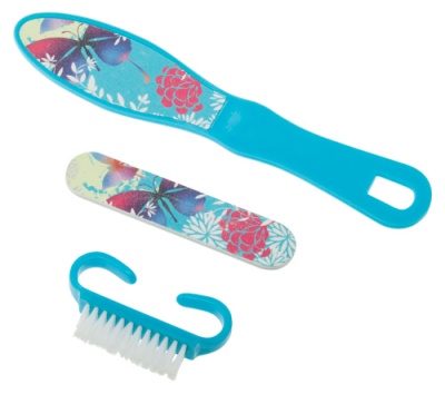 DEWAL Beauty Набор педикюрный Голубой (терка, пилка, щетка) NAB-1