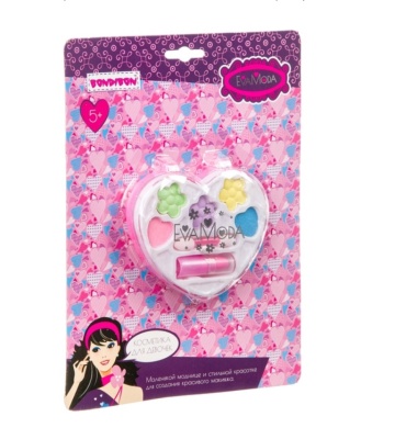 Bondibon Eva Moda CRD ПН 17,2х23 см, сердечко с помадой (0,8г), тенями для век (5 оттенков; 3,5г) и аппликатором ВВ1756