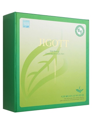 JIGOTT Well-Being Набор косметики для лица с экстрактом зеленого чая (Тоник 150 мл + 30 мл + Эмульсия 150 мл + 30 мл + Крем 50 г)