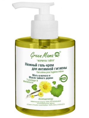GREEN MAMA Нежный гель-крем для интимной гигиены Мать-и-Мачеха и масло чай. дерева  300 мл
