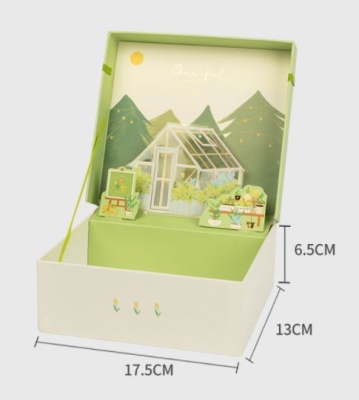 Коробка подарочная с объемной иллюстрацией 17,5*13*6,5 см, зеленая с домиком