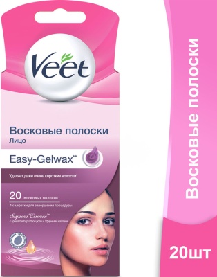 VEET Восковые Полоски для депиляции лица Бархатная роза и эфирные масла 20 шт (розовые)