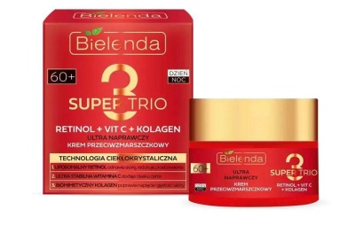 BIELENDA Super Trio Retinol+Vit C+Kolagen Ультравосстанавливающий крем против морщин 60+ день/ночь 50 мл