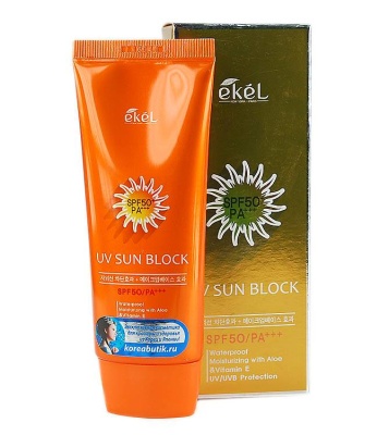 EKEL Uv Sun Block Сream Солнцезащитный крем с экстрактом алоэ и витамином Е SPF50/PA+++ 70 мл