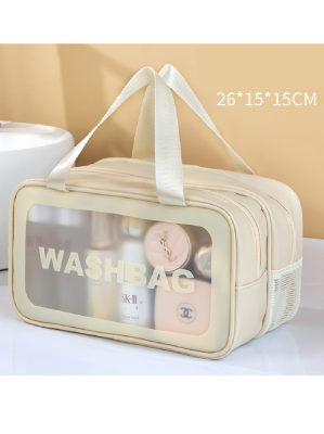 WASHBAG Косметичка 26*15*15 см прозрачная, бежевая, утолщенная